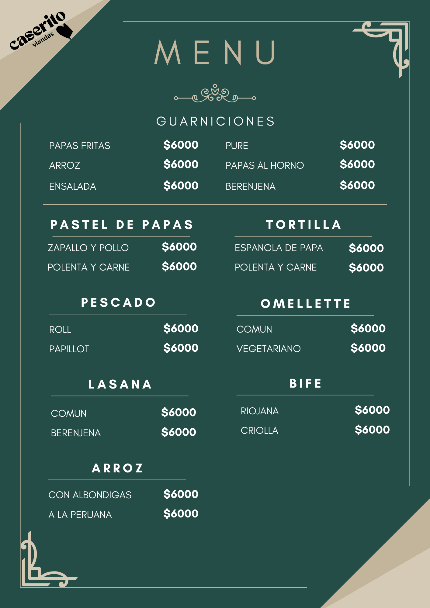 Caserito Viandas MDQ Menu 2