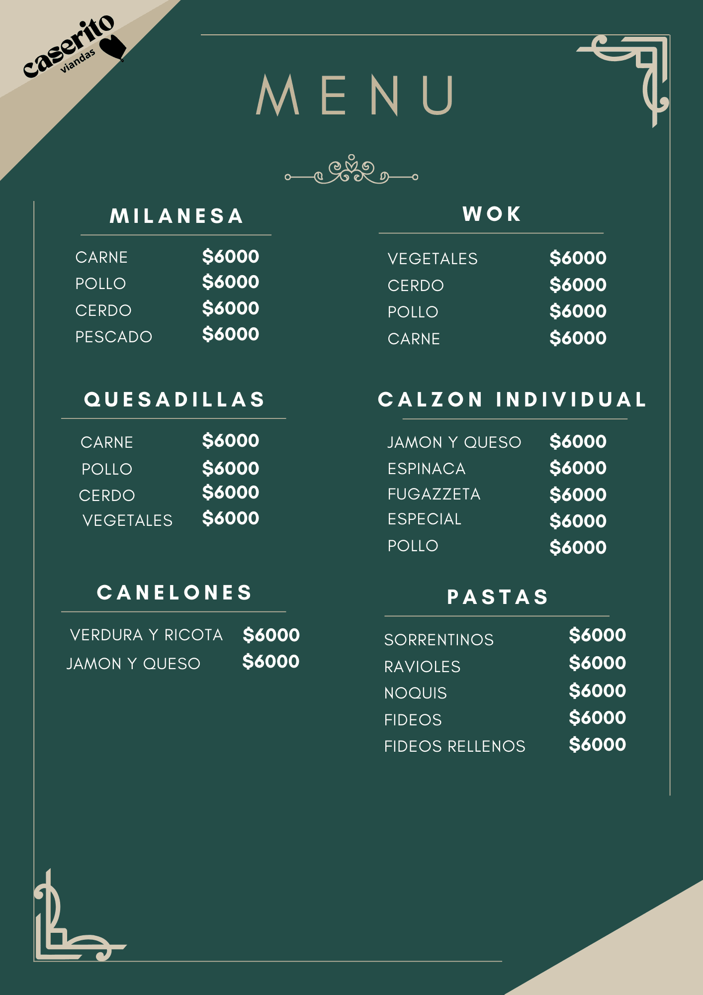 Caserito Viandas MDQ Menu 3